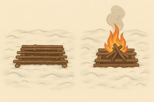 روشن کردن آتش در برف