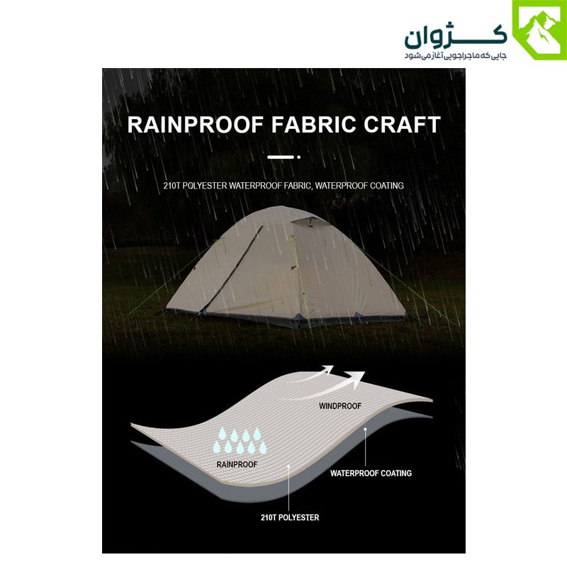 چادر ضد آب تو مونت مدل TM-ZP30 با پارچه 210T پلی‌استر و پوشش ضد باد و ضد باران