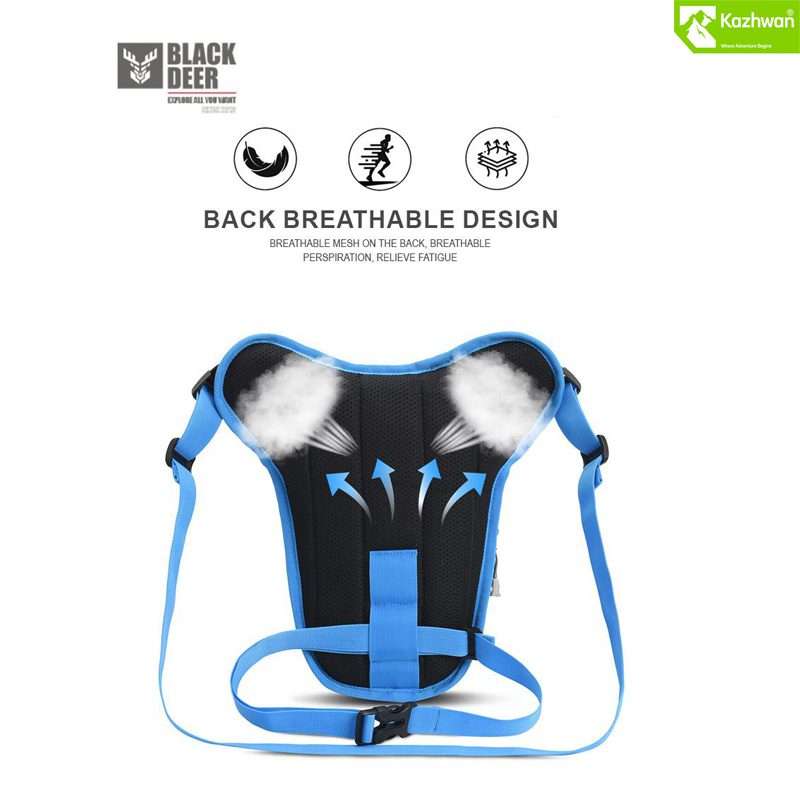 طراحی پشتی تنفسی کیف کمری بلک دیر کد ۱۰۲۰ با بندهای آبی و پدهای ضد تعریق