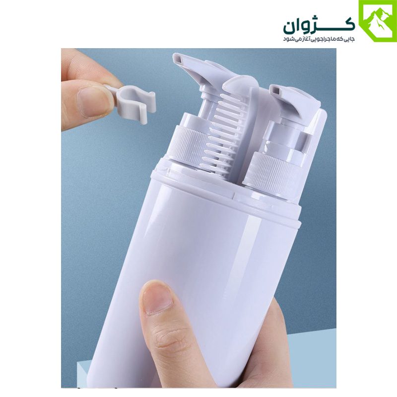 نمای بسته از قفل ظرف‌های مایعات شوینده در پک Etravel برای جلوگیری از نشتی