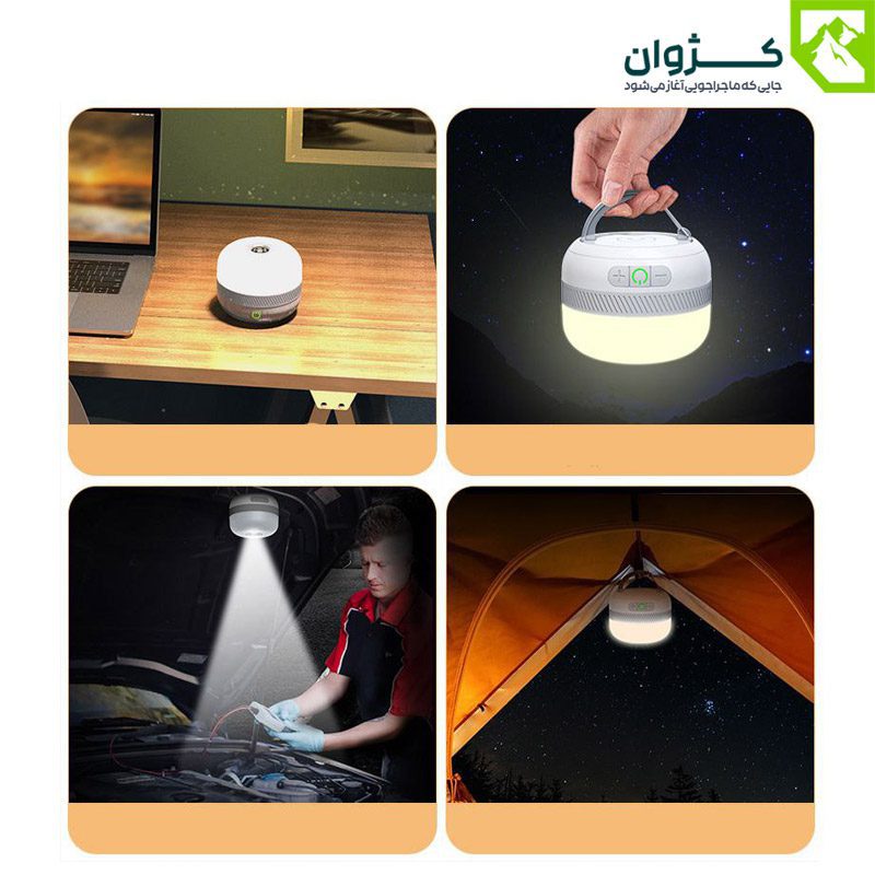 چراغ LV10 در چهار موقعیت مختلف: قابل حمل، مناسب کمپینگ، کاربردی در تعمیرات شبانه