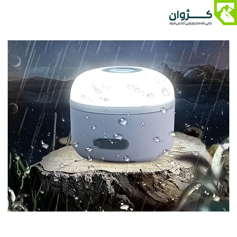نمای گرافیکی از چراغ M1 روی تنه درخت با بارش باران