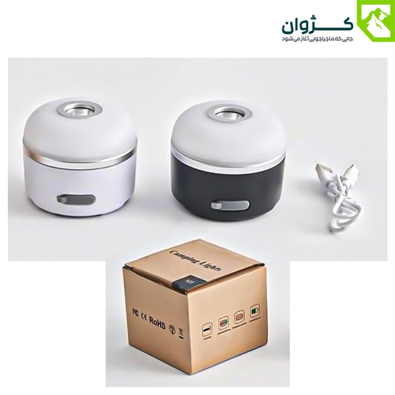 جعبه بسته‌بندی چراغ M1 به همراه کابل شارژ و هر دو رنگ محصول