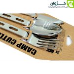 قسمت بالای ست قاشق، چنگال و کارد BLACK DEER از زاویه مورب در بسته‌بندی جدید