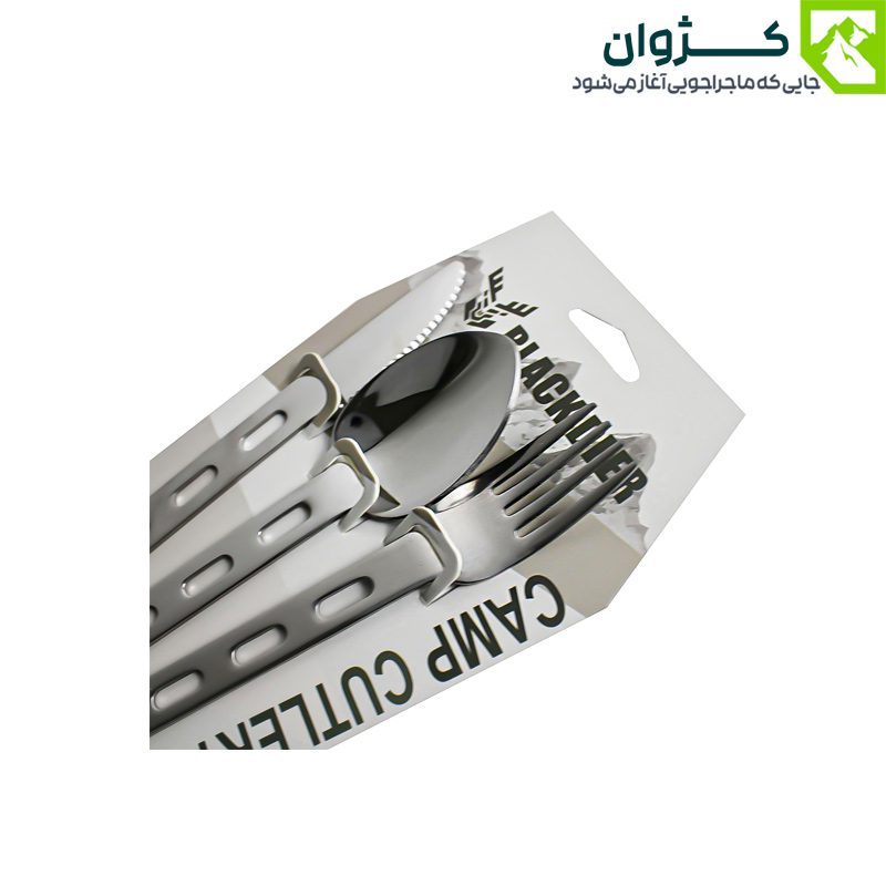 نمای برش‌خورده مورب از بالای ست قاشق چنگال و کارد BLACK DEER با جنس استیل ضدزنگ