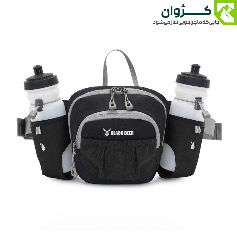 کیف کمری BLACK DEER مدل 1004 رنگ مشکی از نمای روبه‌رو روی زمینه سفید