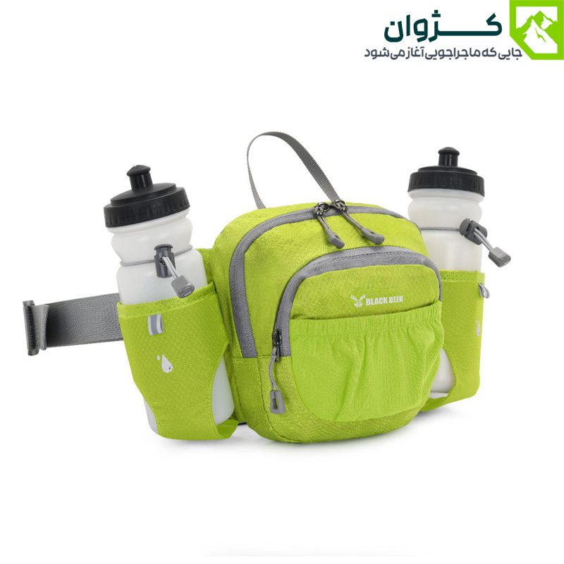 کیف کمری BLACK DEER مدل 1004 رنگ سبز روشن از نمای روبه‌رو و زاویه مورب به چپ