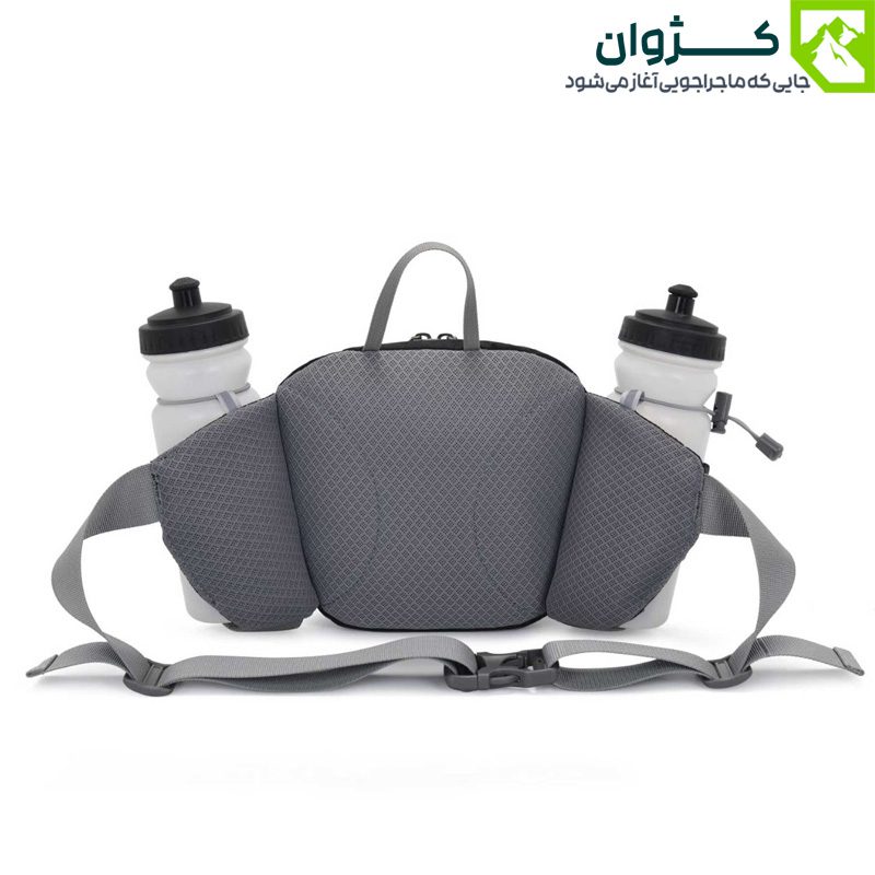 کیف کمری BLACK DEER مدل 1004 رنگ مشکی با دو قمقمه در اطراف از نمای پشت و روبه‌رو
