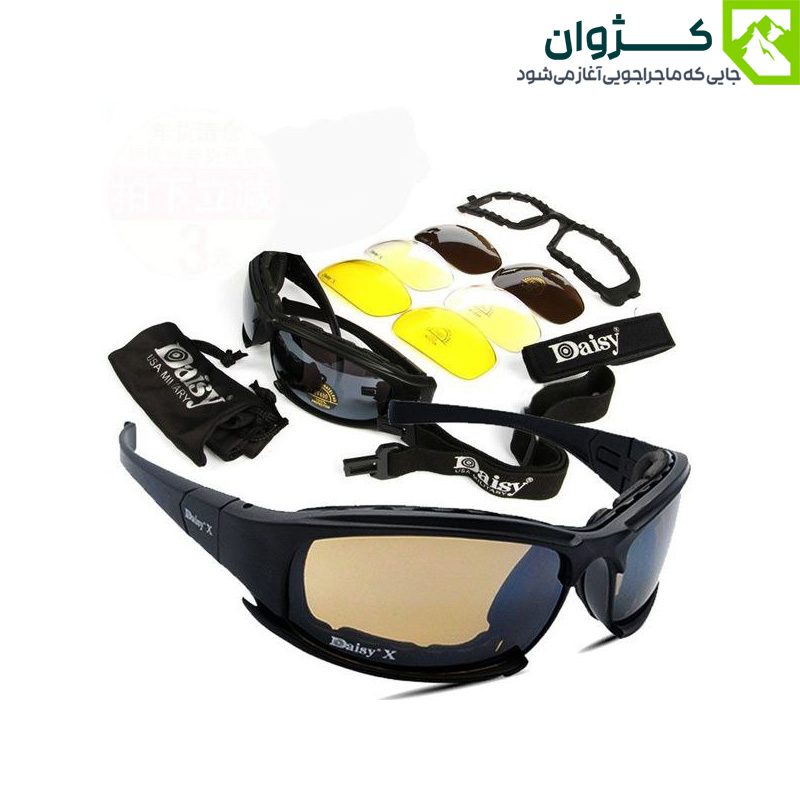 عینک Daisy X7 همراه با لنزها، بندها، بادگیر و دستمال تمیزکننده بدون کیف حمل