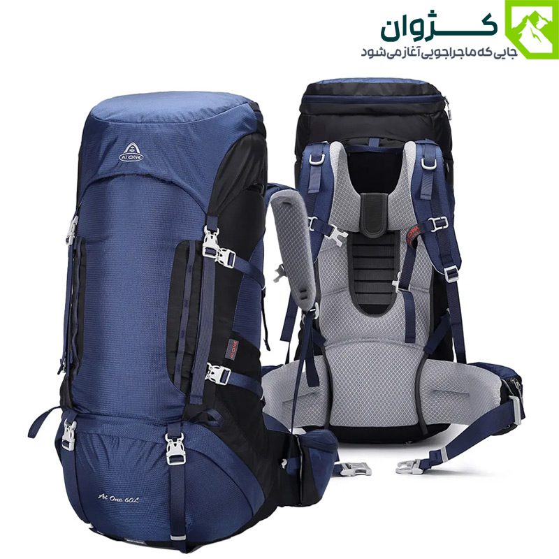 کوله‌ پشتی ایوان رنگ سرمه‌ای از دو زاویه مورب جلو و پشت