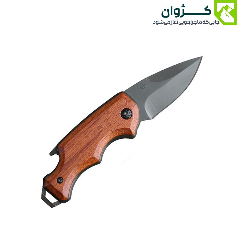 چاقوی باک X44 در حالت باز، از نمای پشت روی زمینه سفید؛ نمایش طراحی دسته و قفل جانبی.