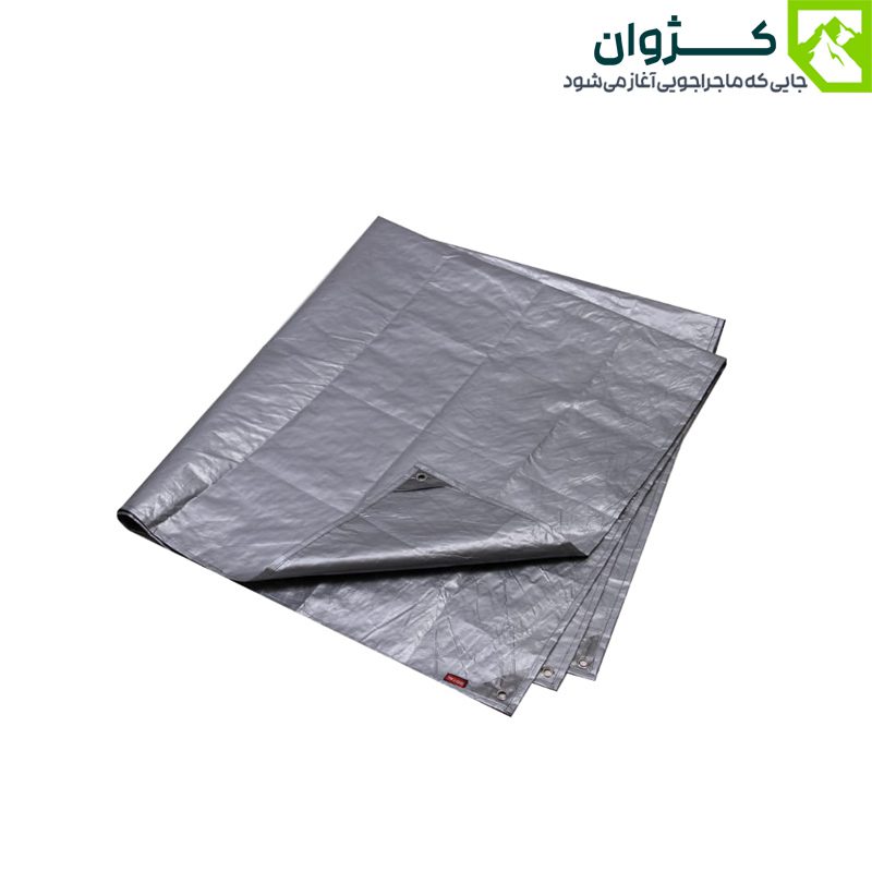 زیرانداز موتال در حالت نیمه‌باز روی زمینه سفید، نمایانگر رنگ آبی و نقره‌ای