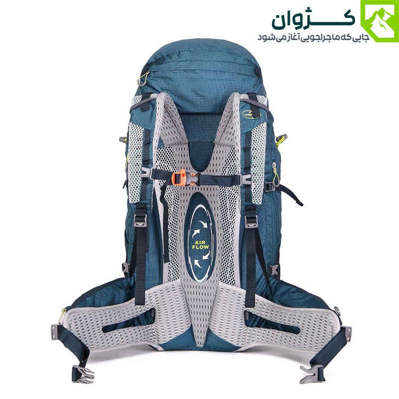 نمای پشت کوله‌پشتی سبز کله‌غازی نیکو مدل TOREAD با پشتی مش‌بافت و بندهای قابل تنظیم