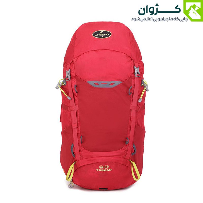 کوله‌پشتی قرمز نیکو مدل TOREAD از نمای رو‌به‌رو با بندهای شانه‌ای و سگک سینه
