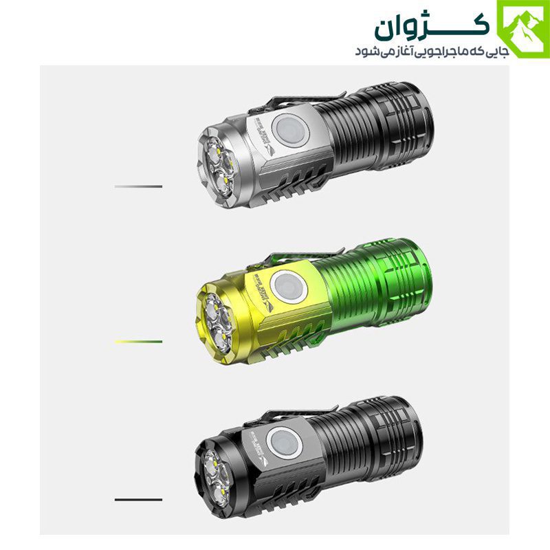 سه رنگ مختلف از چراغ قوه SMILING SHARK SD-1033 در یک قاب تصویری