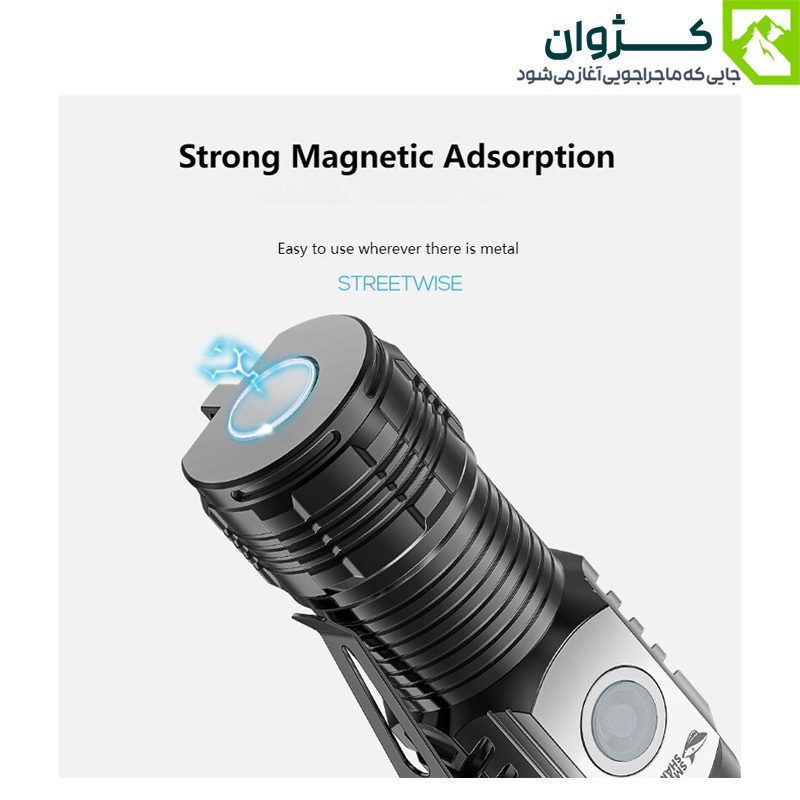 نمای انتهایی چراغ قوه SMILING SHARK SD-1033 با نمایش قسمت مغناطیسی