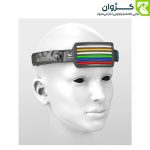 هدلایت SMILING SHARK مدل TD-0123F نصب‌شده روی سر مانکن، نمایی مورب از جلو که طراحی ارگونومیک بند و چراغ مرکزی را نشان می‌دهد.