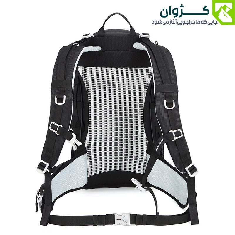 کوله‌پشتی مشکی اسنوهاک مدل CLIMB از نمای پشت، با پد مشبک و بندهای قابل تنظیم