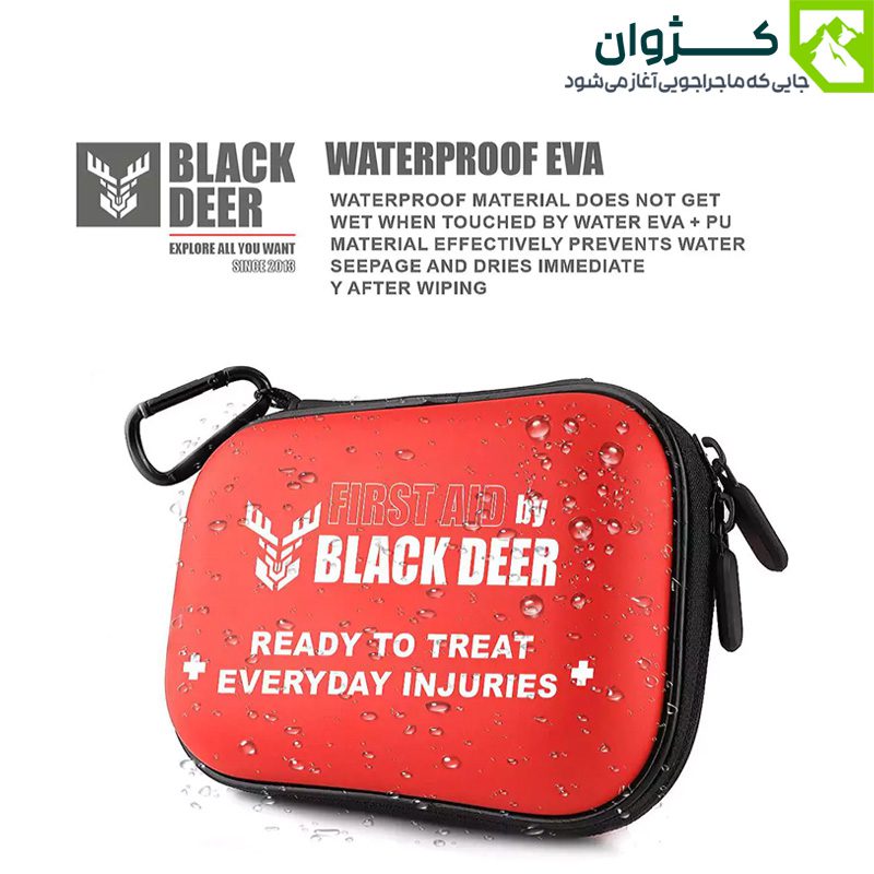 نمای مورب از کیف کمک‌های اولیه بلک دیر با کیفیت بالا و زمینه سفید