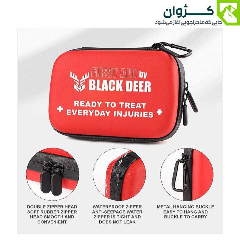 کیت کمک‌های اولیه بلک دیر همراه توضیحاتی درباره زیپ‌ها و بند آویز