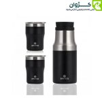 ست مشکی SANTECO با دو لیوان درب‌دار روی زمینه سفید