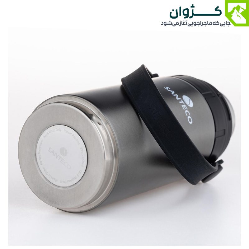 فلاسک نقره‌ای خوابیده با نمایش لیوان و مخزن قهوه جدا شده