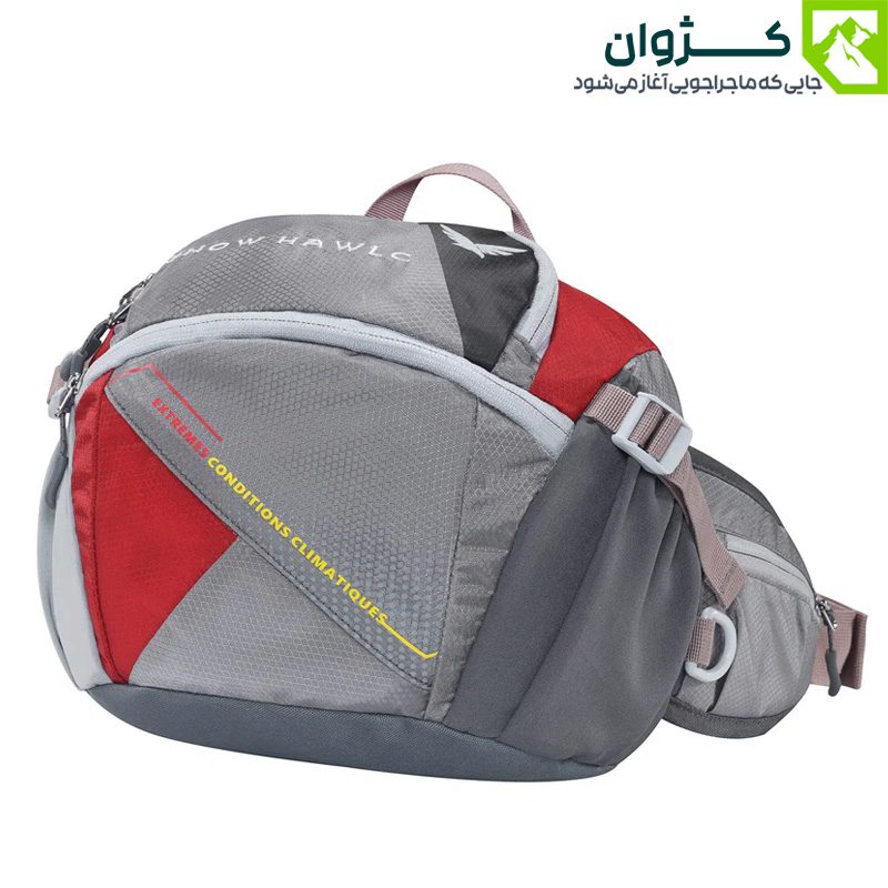 کیف کمری اسنوهاک SN-B3115 رنگ قرمز، نمای مورب با جزئیات بند و جیب‌ها