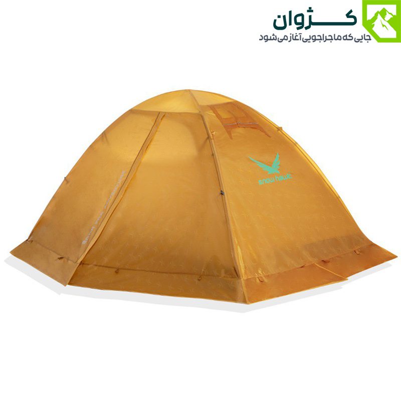 نمای بیرونی نیم‌رخ چادر Discovery Plus رنگ زرد با درب بسته