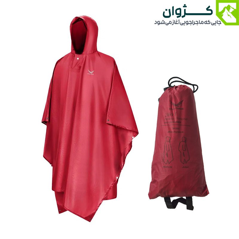 پانچو سه‌کاره اسنوهاک مدل پارکا SN-A9112 در حالت باز همراه کیف حمل، رنگ قرمز