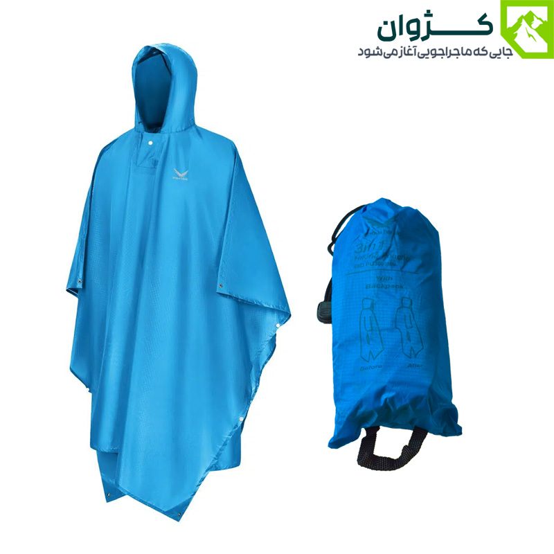 پانچو سه‌کاره اسنوهاک مدل پارکا SN-A9112 در حالت باز همراه کیف حمل، رنگ آبی