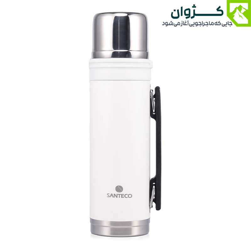 فلاسک سانتکو مدل اسپن سفید ۱۰۰۰ml با طراحی مینیمال و بدنه استیل ضد زنگ در نور طبیعی