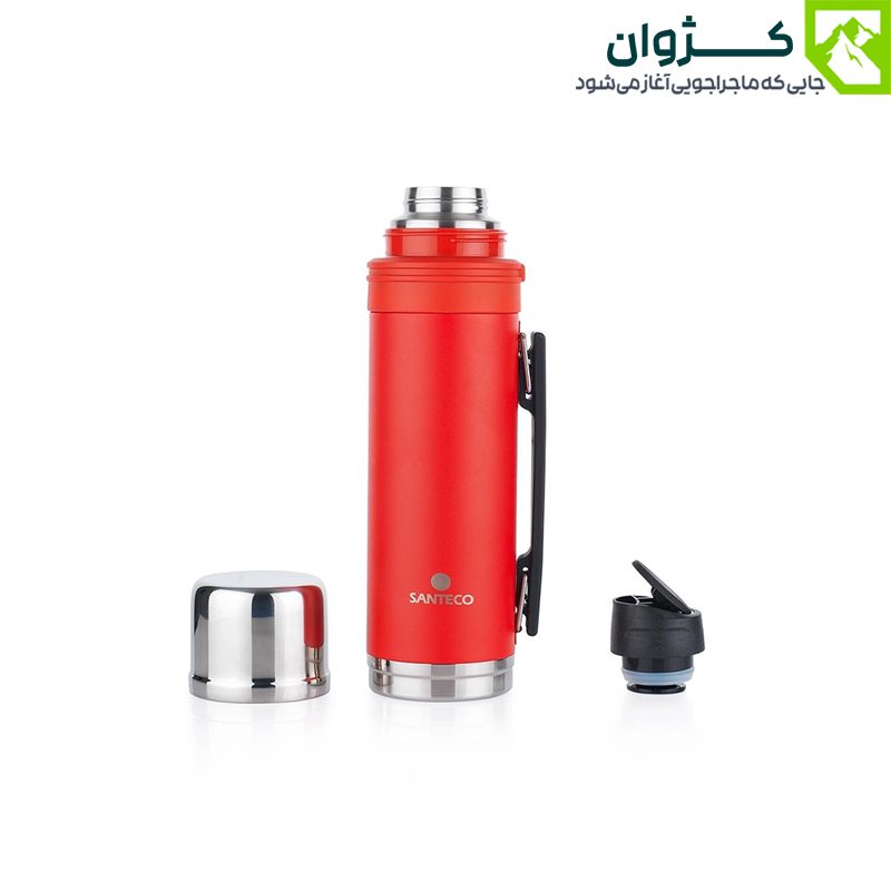 فلاسک سانتکو مدل اسپن قرمز ۱۰۰۰ml با بدنه استیل ضد زنگ در نور گرم