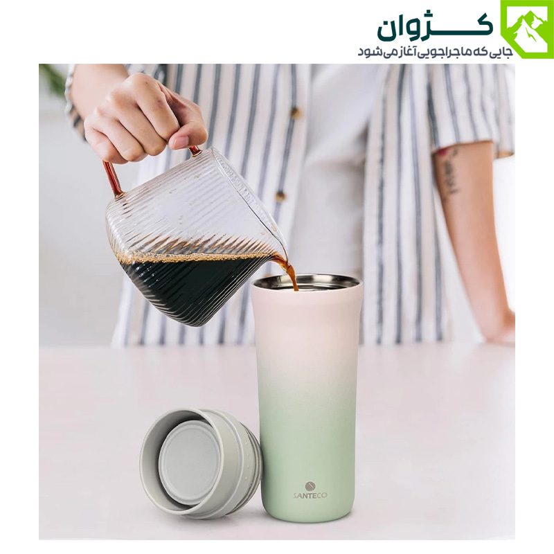 ماگ استیل سانتکو مدل ODDA – رنگ سبز و سفید ، قابل شست‌وشو در ماشین ظرفشویی