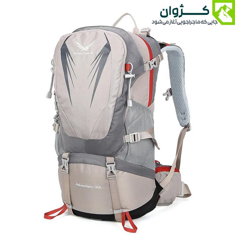 کوله‌پشتی ۳۶ لیتری اسنوهاک مدل ADVENTURE کد SN-B3125 رنگ آبی، مناسب کوهنوردی، طبیعت‌گردی و سفرهای ماجراجویانه با سیستم گردش هوا و خروجی شلنگ آب