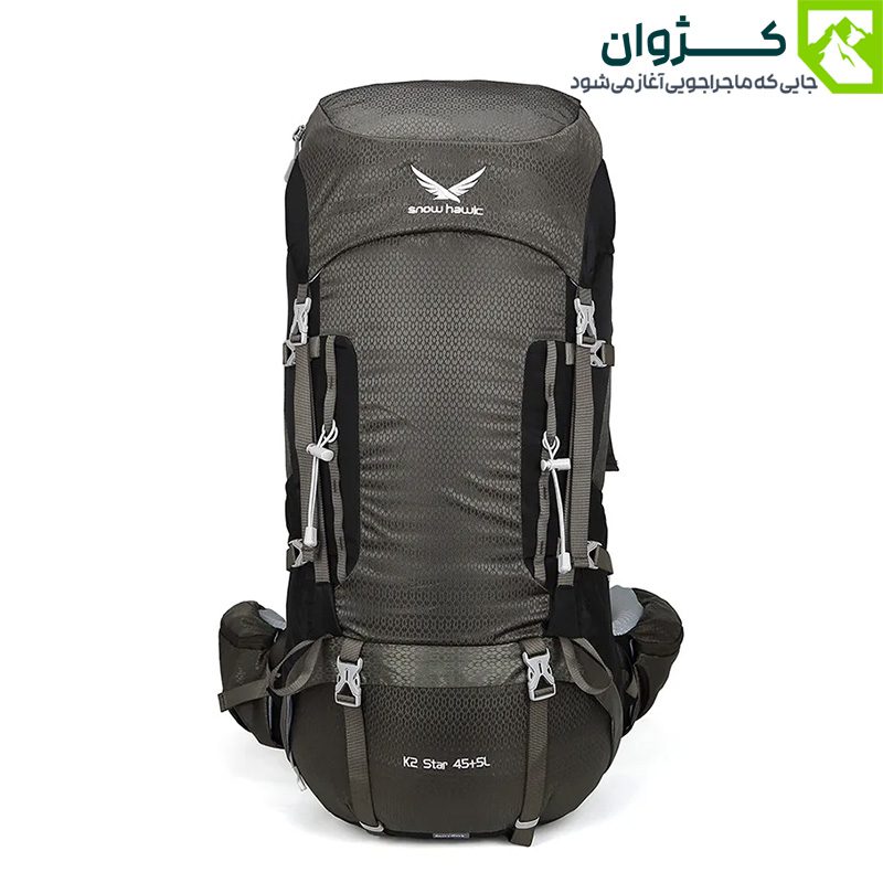 کوله‌پشتی اسنوهاک مدل K2 STAR سبز-آبی – نمای جلوی کوله با ظرفیت بالا و طراحی مقاوم