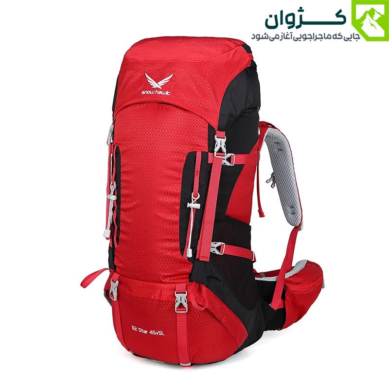 کوله‌پشتی اسنوهاک مدل K2 STAR قرمز – مناسب کوهنوردی چندروزه با ظرفیت ۵+۴۵ لیتر