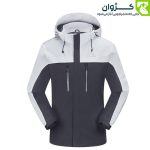 کاپشن کاراکال رنگ سفید و مشکی از نمای روبه‌رو و زاویه بسته با زمینه سفید