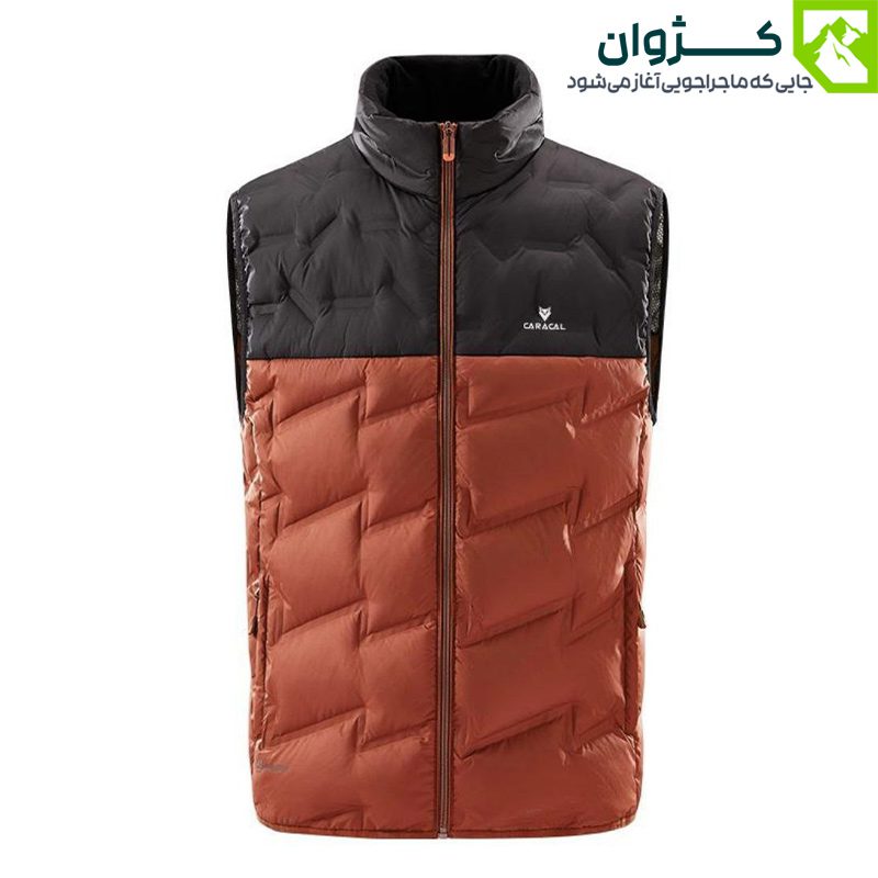 پافر مردانه کاراکال مدل CA-C3109A به رنگ نارنجی، نمای جلو با زیپ مرکزی و کلاه قابل جداسازی، مناسب برای کوهنوردی و استفاده روزمره.