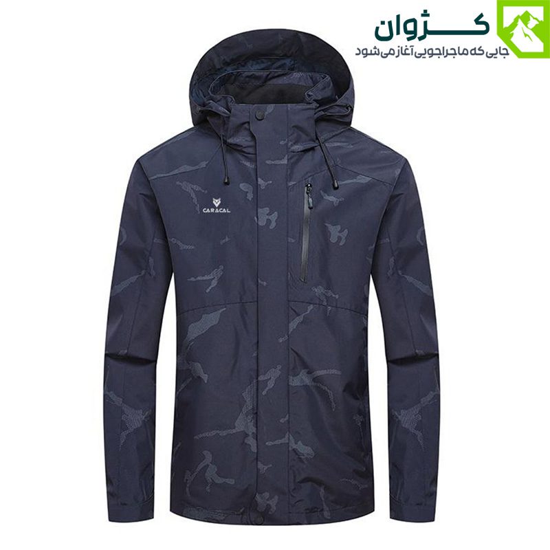 کاپشن مشکی مردانه CARACAL با طرح پرنده و طراحی مقاوم، مناسب برای طبیعت‌گردی و استفاده روزمره