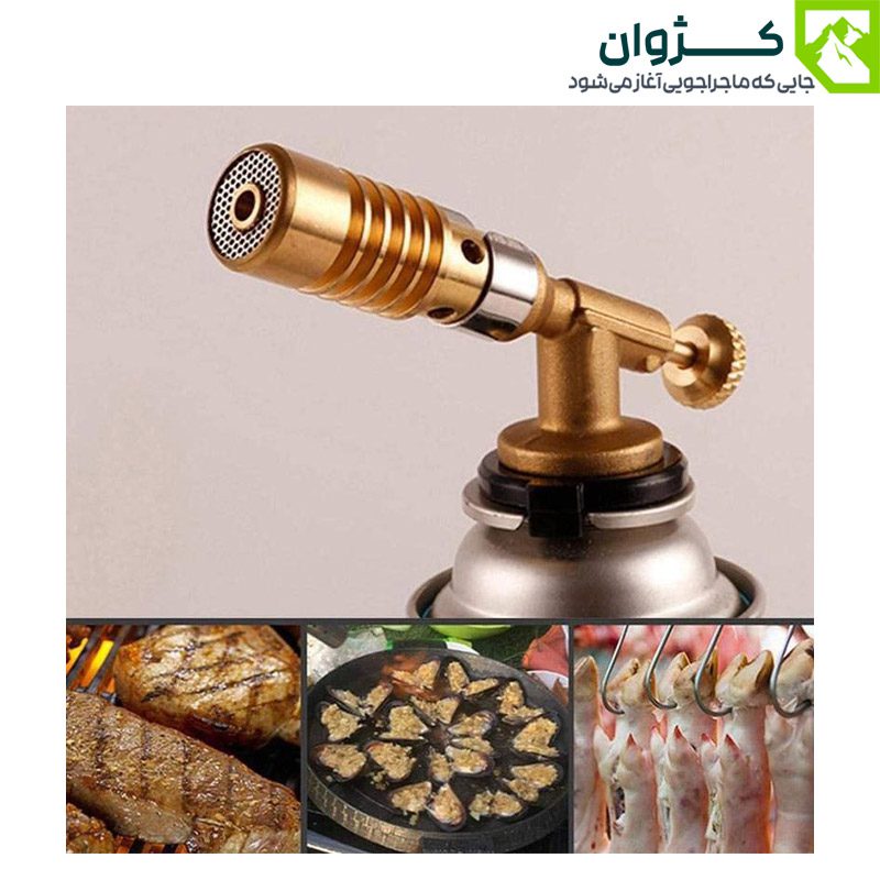 نمای مورب مشعل در کنار تصاویر کباب و باربیکیو
