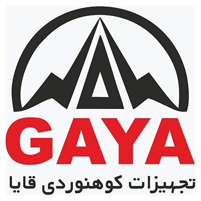 لوگوی برند قایا با نماد قله کوه و متن فارسی «تجهیزات کوهنوردی قایا»، مناسب برای معرفی برندهای تخصصی فضای باز