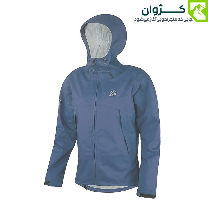 کاپشن کوهنوردی قایا مدل یاپوق رنگ سرمه‌ای تیره با زاویه مورب و زمینه سفید