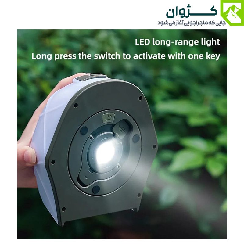 چراغ ریسه‌ای چندرنگ KXK-505 با باتری قابل شارژ و قابلیت پاوربانک، طراحی شده برای روشنایی محیط‌های طبیعی و کمپ