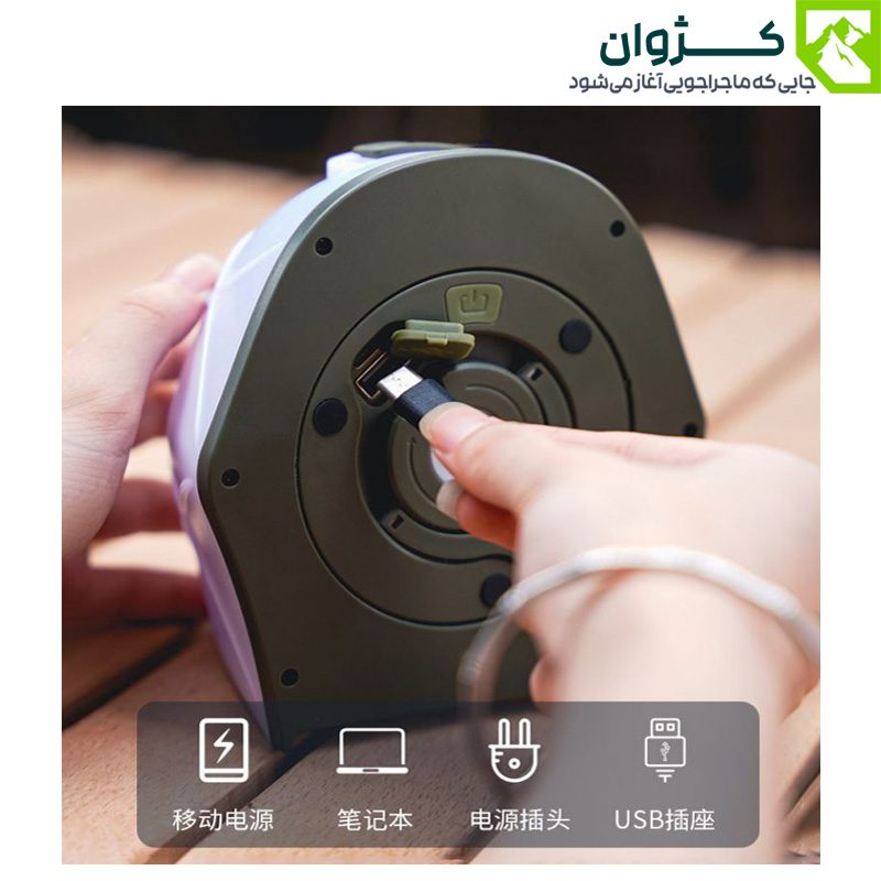 چراغ ریسه‌ای چندرنگ KXK-505 با باتری قابل شارژ و قابلیت پاوربانک، طراحی شده برای روشنایی محیط‌های طبیعی و کمپ