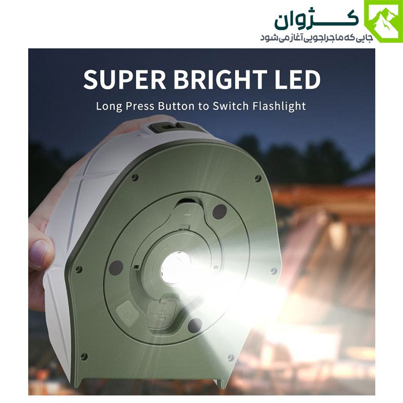 چراغ ریسه‌ای شارژی مدل KXK-505 با نورهای رنگی و کابل ۱۵ متری، مناسب کمپینگ، کوهنوردی و سفرهای ماجراجویانه