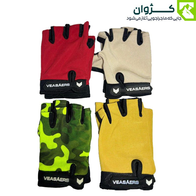 دستکش نیم‌پنجه تاکتیکال VEASAERS مدل 1102 رنگ خاکی، انتخابی ایده‌آل برای کمپینگ و فعالیت‌های فضای باز