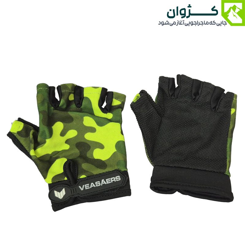 دستکش نیم‌پنجه تاکتیکال VEASAERS مدل 1102 رنگ خاکی، انتخابی ایده‌آل برای کمپینگ و فعالیت‌های فضای باز