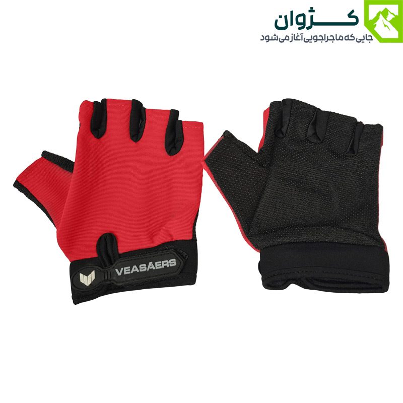 دستکش نیم‌پنجه VEASAERS مدل 1102 رنگ قرمز، مناسب طبیعت‌گردی و کوهنوردی با طراحی مقاوم و تهویه‌دار