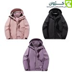 سه رنگ از کاپشن دوپوش زنانه کاراکال مدل CA-C3101B شامل صورتی بژ، مشکی و یاسی، با طراحی چندلایه و مناسب برای فعالیت‌های فضای باز در شرایط سرد