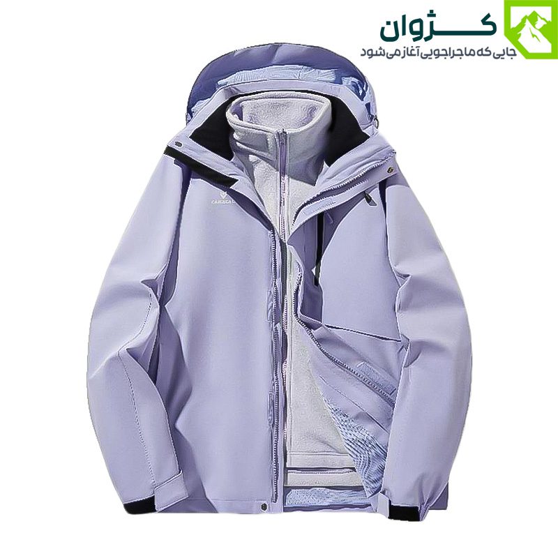 کاپشن دوپوش زنانه کاراکال مدل CA-C3101B رنگ یاسی با طراحی چندلایه، مناسب برای فعالیت‌های فضای باز در شرایط سرد و مرطوب